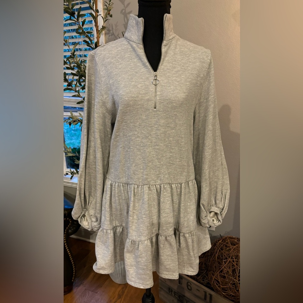 TOPSHOP Gray Balloon Sleeve Sweatshirt Dress Size 8